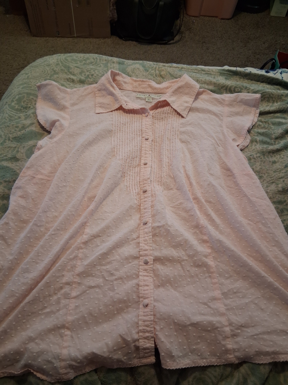 Tommy Hilfiger Light Pink Swiss Dot Button-Front Blouse